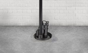 submersible water pump for flood prevention in a basement floor