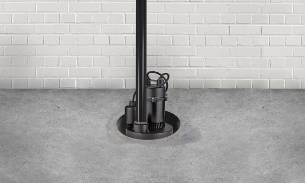 submersible water pump for flood prevention in a basement floor