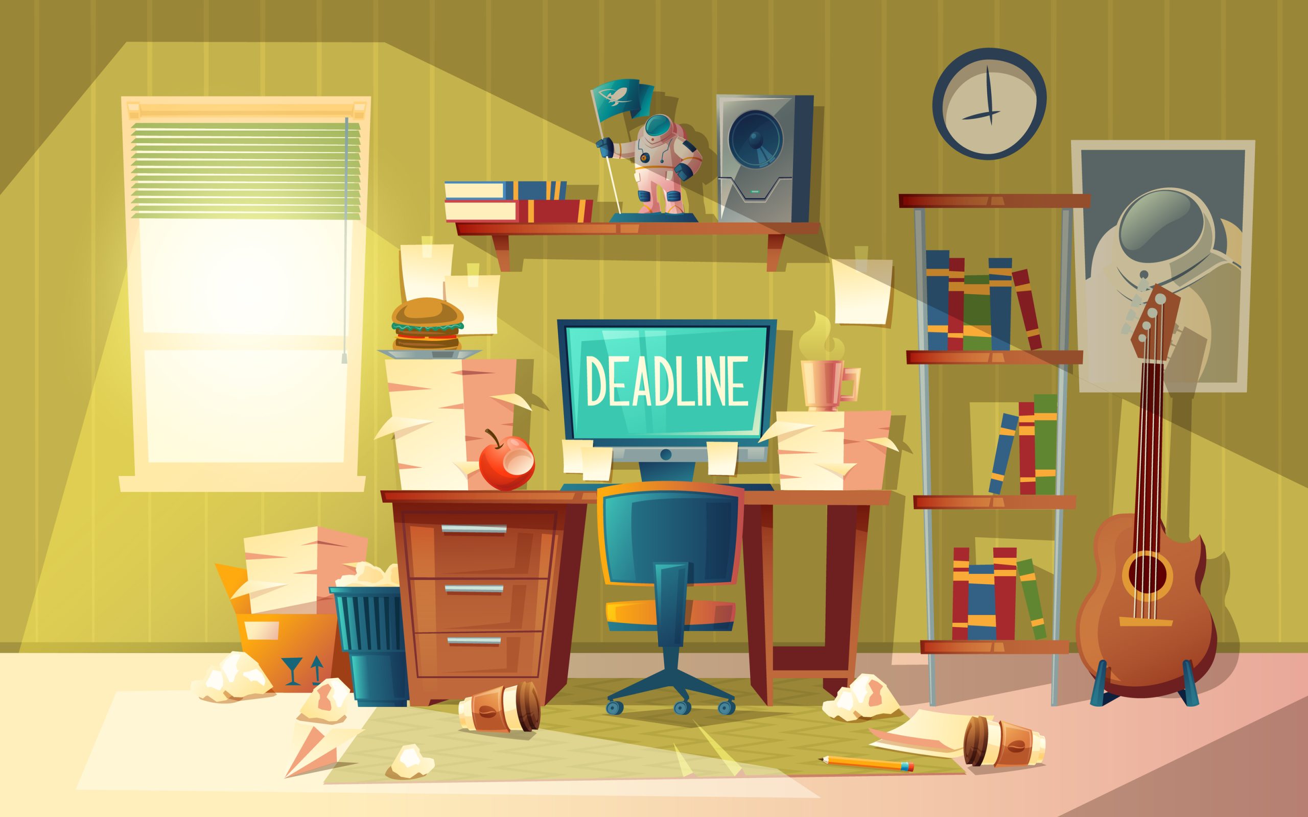 vector cartoon deadline concept for freelance, job